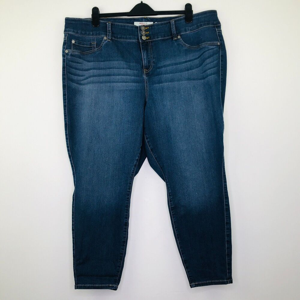Torrid Women's 26R Jeans Blue Dark Stone Wash Whiskered Button Front Jegging N